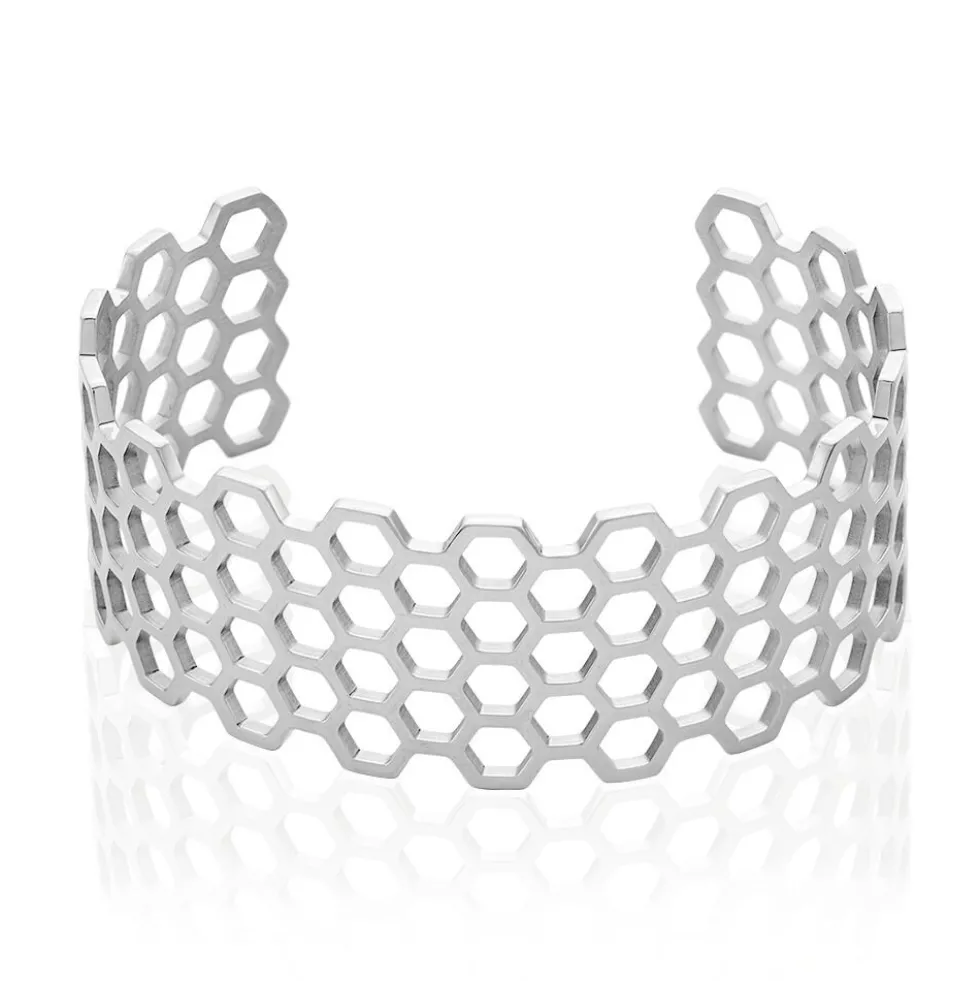 Bracelet Manchette Ouvert Acier Blanc Buglose