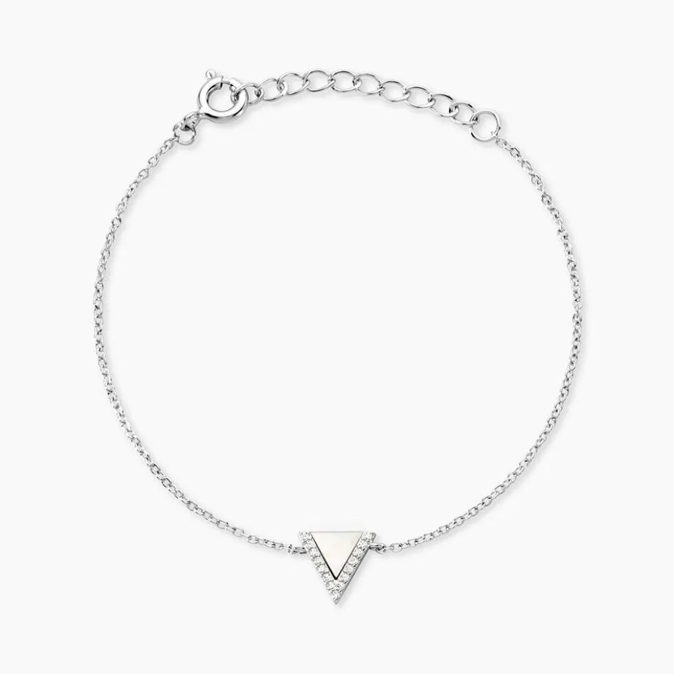 Bracelet Moric Argent Blanc Oxyde De Zirconium Et Nacre