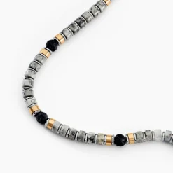 Bracelet Nairobi Acier Bicolore Labradorite Pierre De Lave