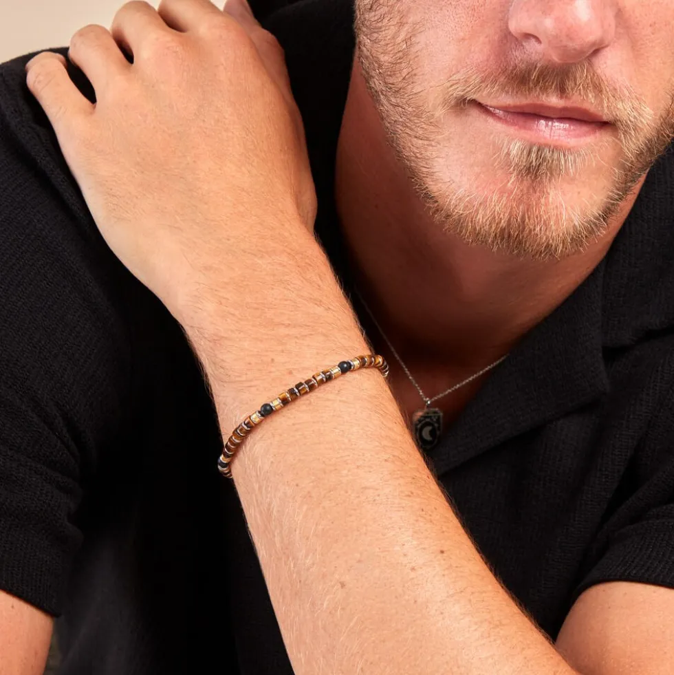 Bracelet Nairobi Acier Bicolore Oeil De Tigre Onyx
