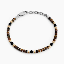 Bracelet Nairobi Acier Bicolore Oeil De Tigre Onyx