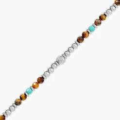 Bracelet Naturel Acier Blanc Oeil De Tigre Turquoise