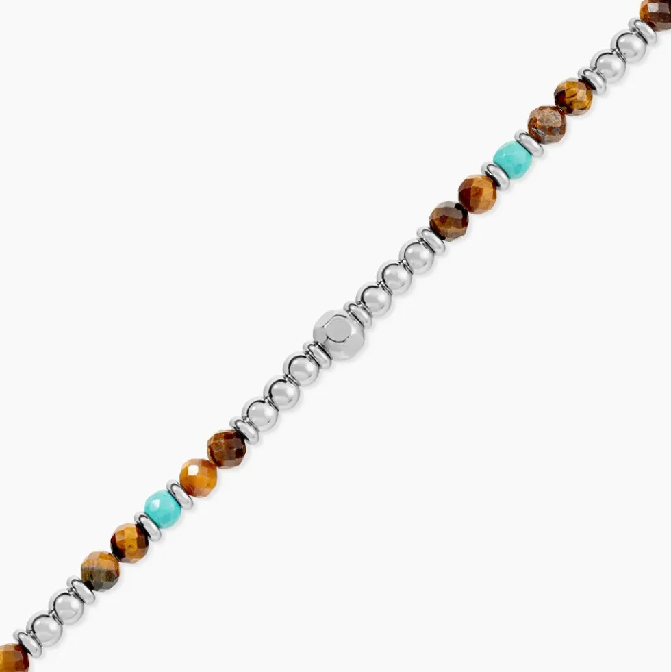 Bracelet Naturel Acier Blanc Oeil De Tigre Turquoise
