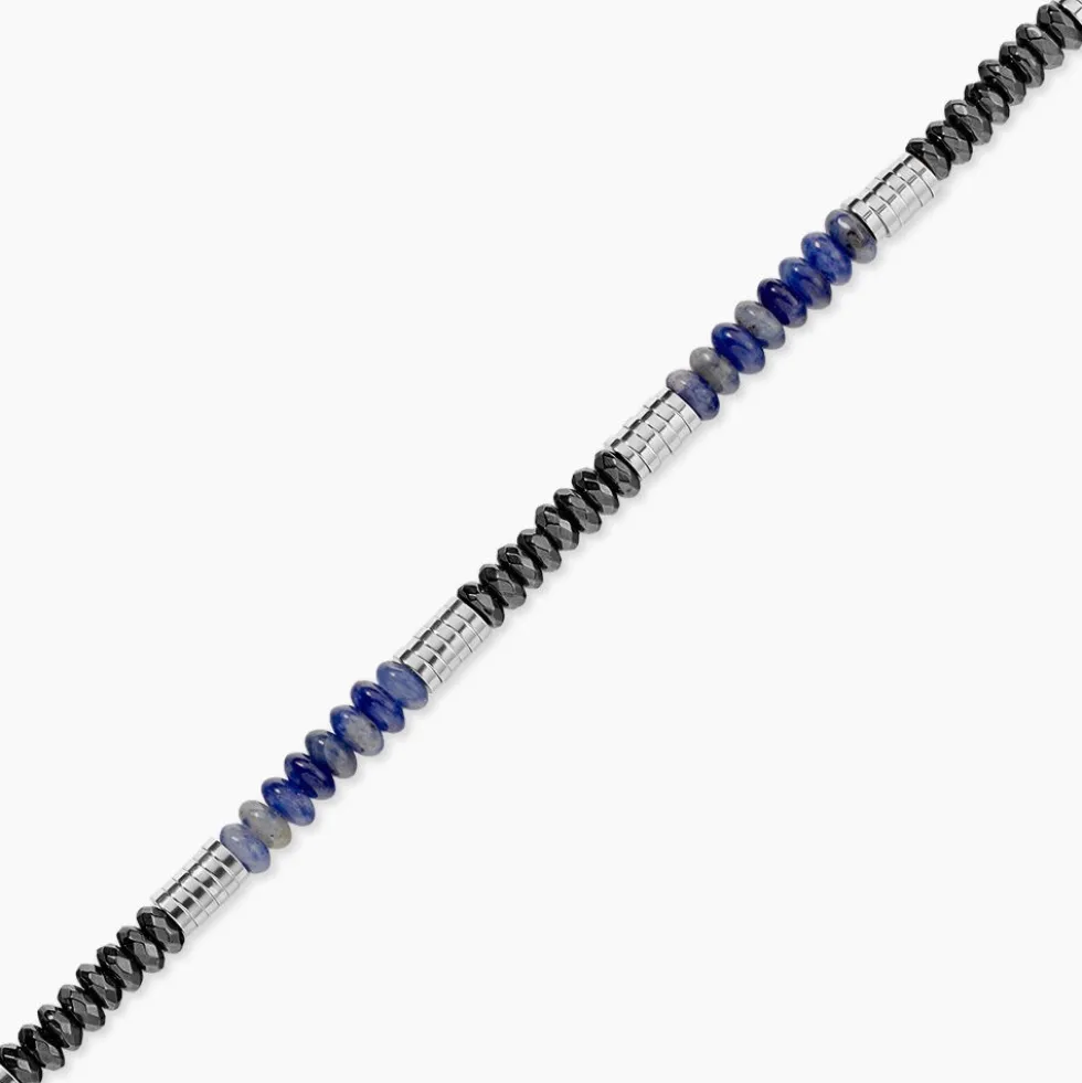 Bracelet Naturel Acier Blanc Sodalite Hématite