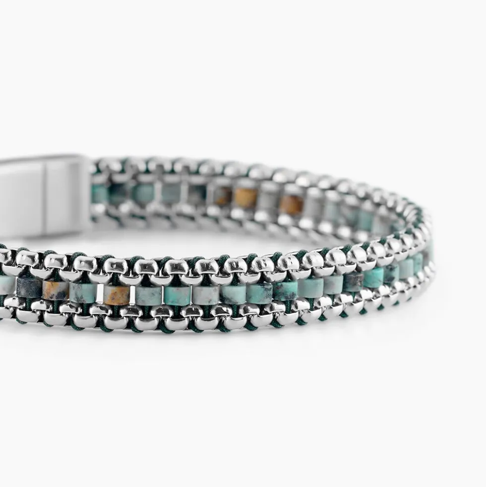 Bracelet Naturel Acier Blanc Jaspe Africain