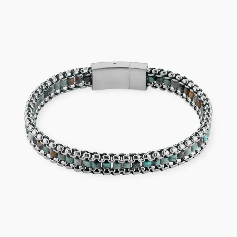 Bracelet Naturel Acier Blanc Jaspe Africain