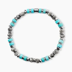 Bracelet Naturel Autres Tricolore Turquoise Hématite Jaspe Africain