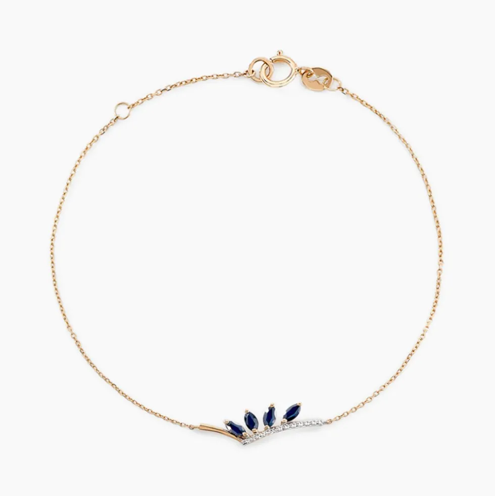 Bracelet Navette Or Jaune Saphir Diamant