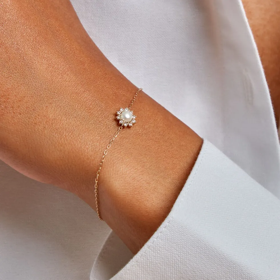 Bracelet Octavie Or Jaune Perle De Culture Oxyde De Zirconium