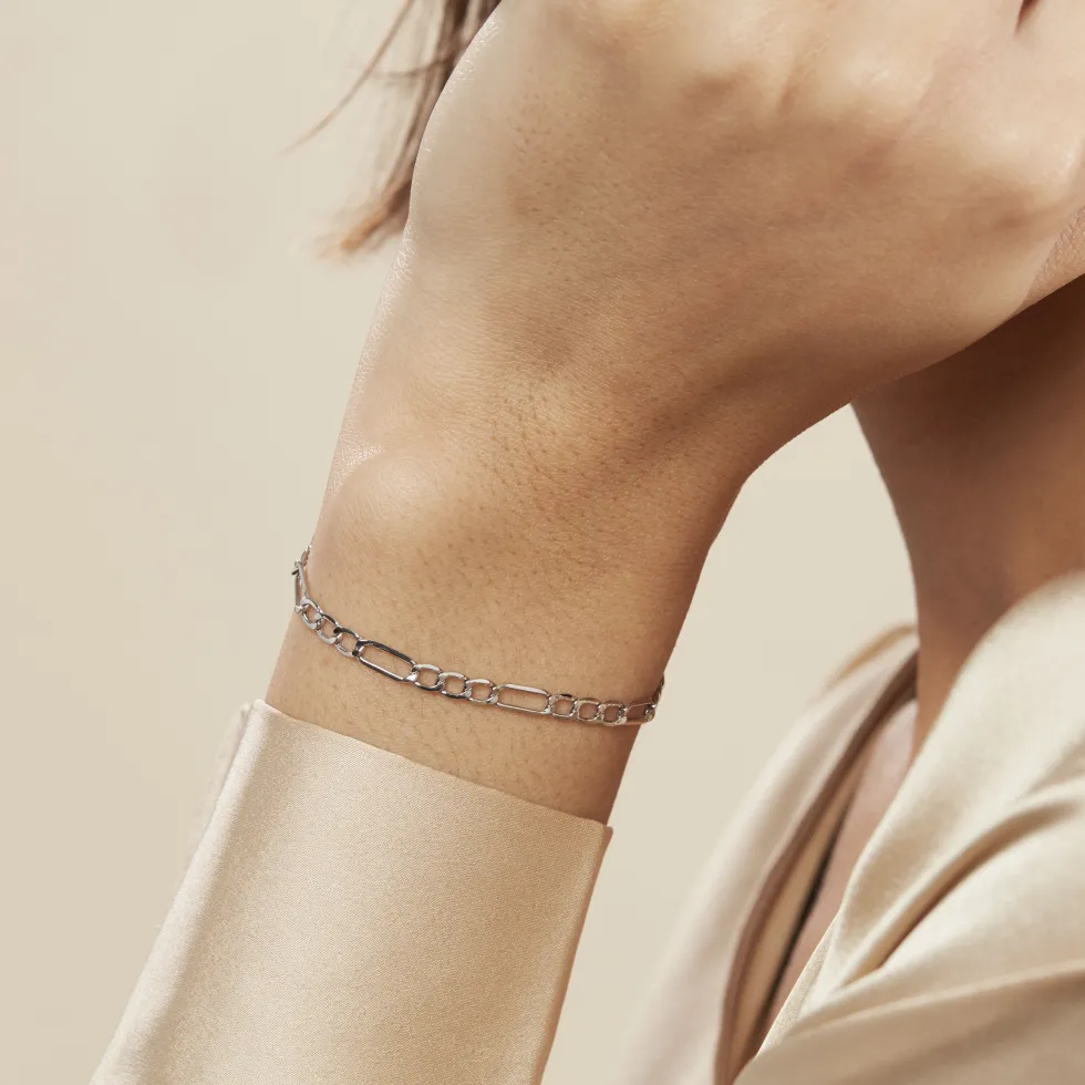 Bracelet Or Blanc Maille Alternée 1/3
