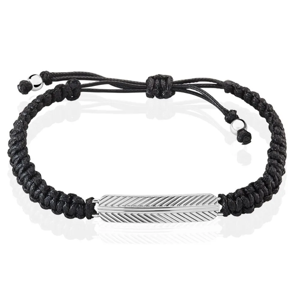 Bracelet Phebus Him Acier Blanc Cordon Noir