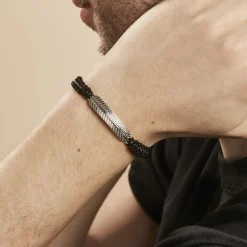 Bracelet Phebus Him Acier Blanc Cordon Noir