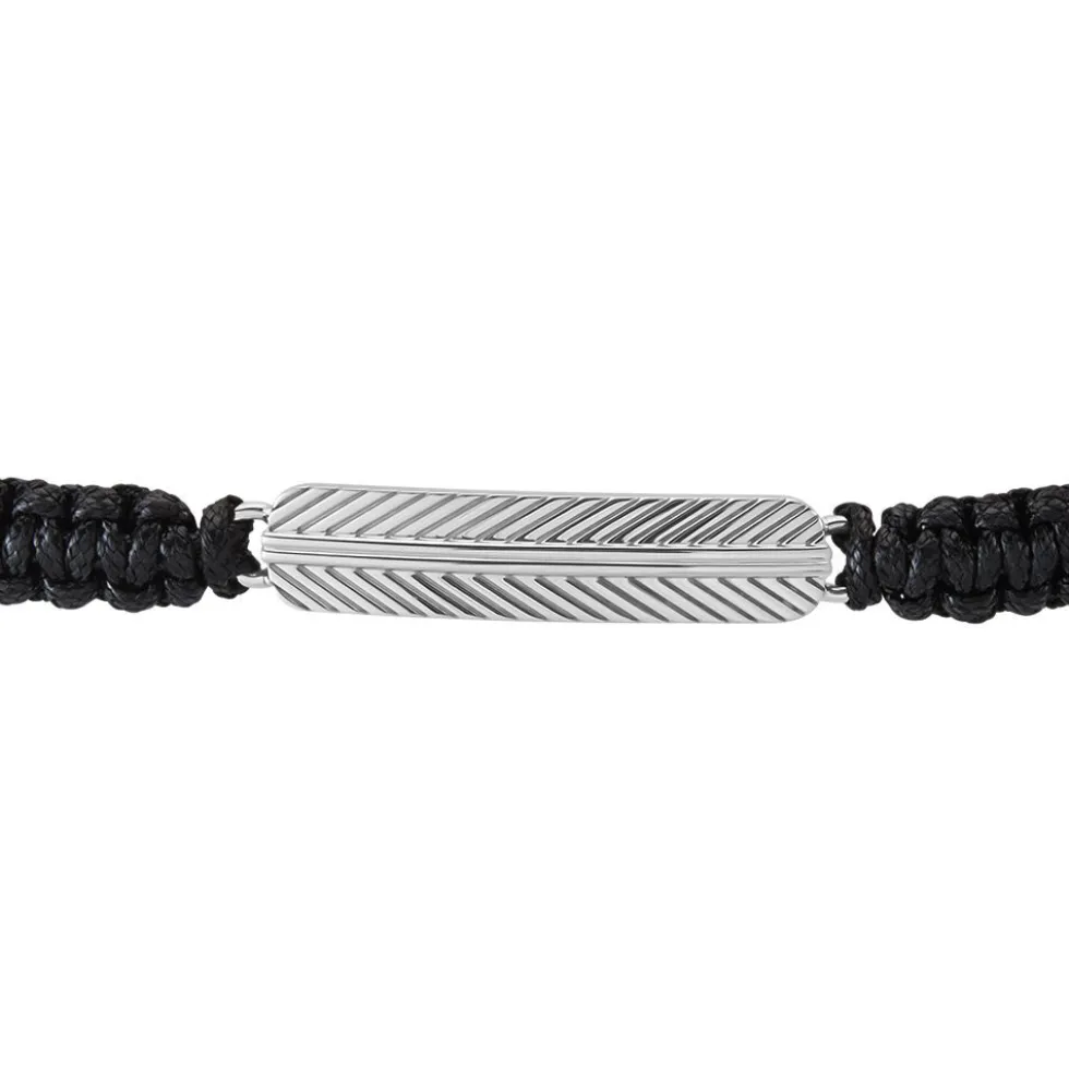 Bracelet Phebus Him Acier Blanc Cordon Noir