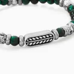 Bracelet Philo Acier Blanc Oeil De Tigre Pierre De Lave