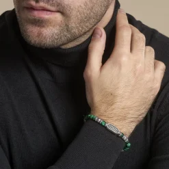 Bracelet Philo Acier Blanc Oeil De Tigre Pierre De Lave