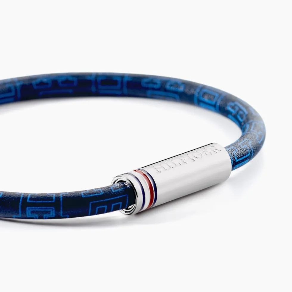 Bracelet Tommy Hilfiger Printed Cord Cuir De Veau Bleu