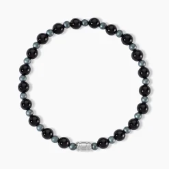 Bracelet Younes Acier Argenté Agate Hématite