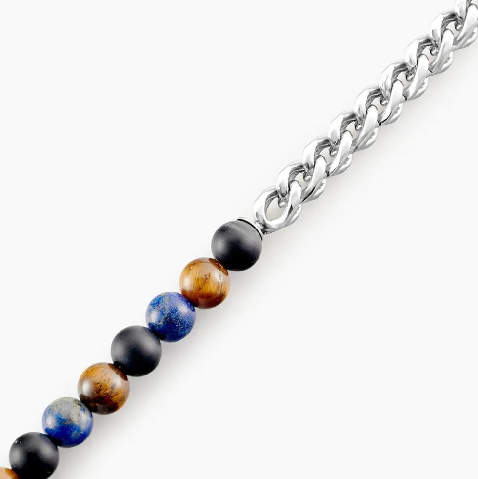 Bracelet Acier Blanc Calum œil De Tigre Onyx Agathe