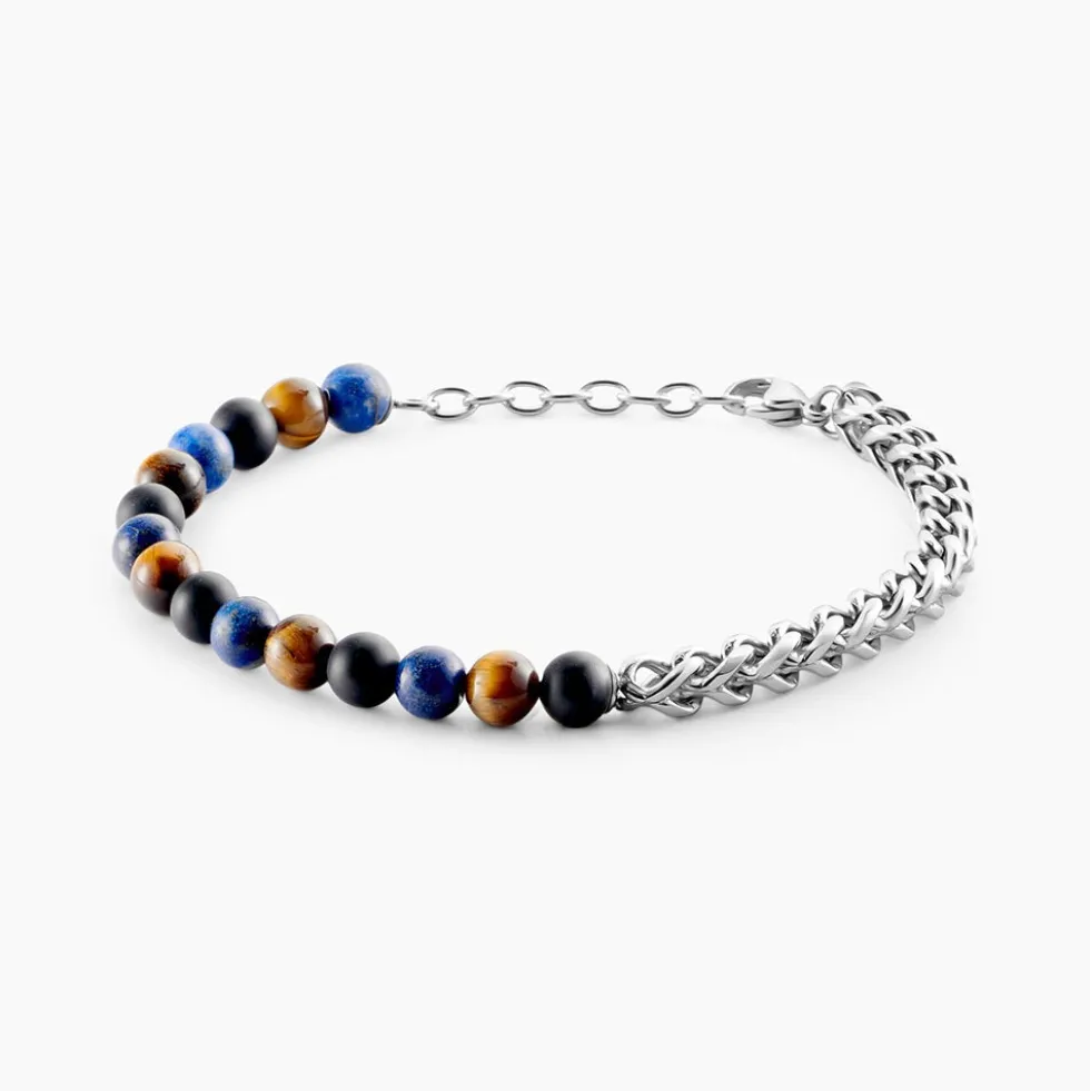 Bracelet Acier Blanc Calum œil De Tigre Onyx Agathe