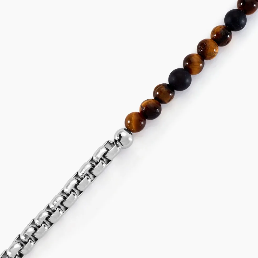 Bracelet Acier Blanc Christiano œil De Tigre Onyx