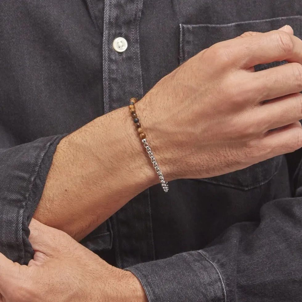 Bracelet Acier Blanc Christiano œil De Tigre Onyx