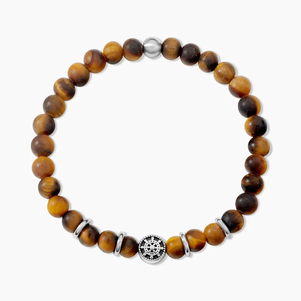 Bracelet Acier Huguesi Boules Oeil De Tigre