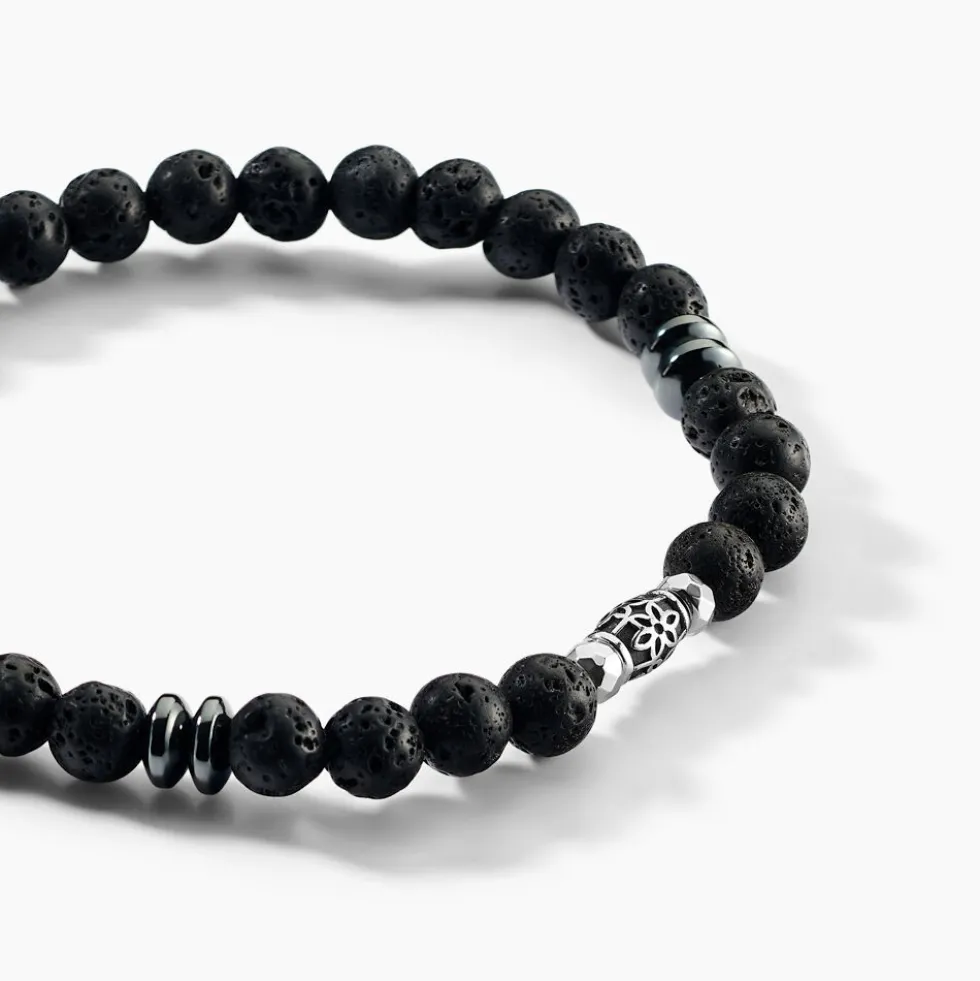 Bracelet Acier Hugueso Agates Noires
