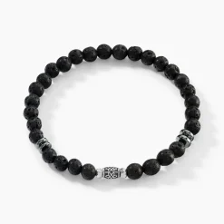 Bracelet Acier Hugueso Agates Noires