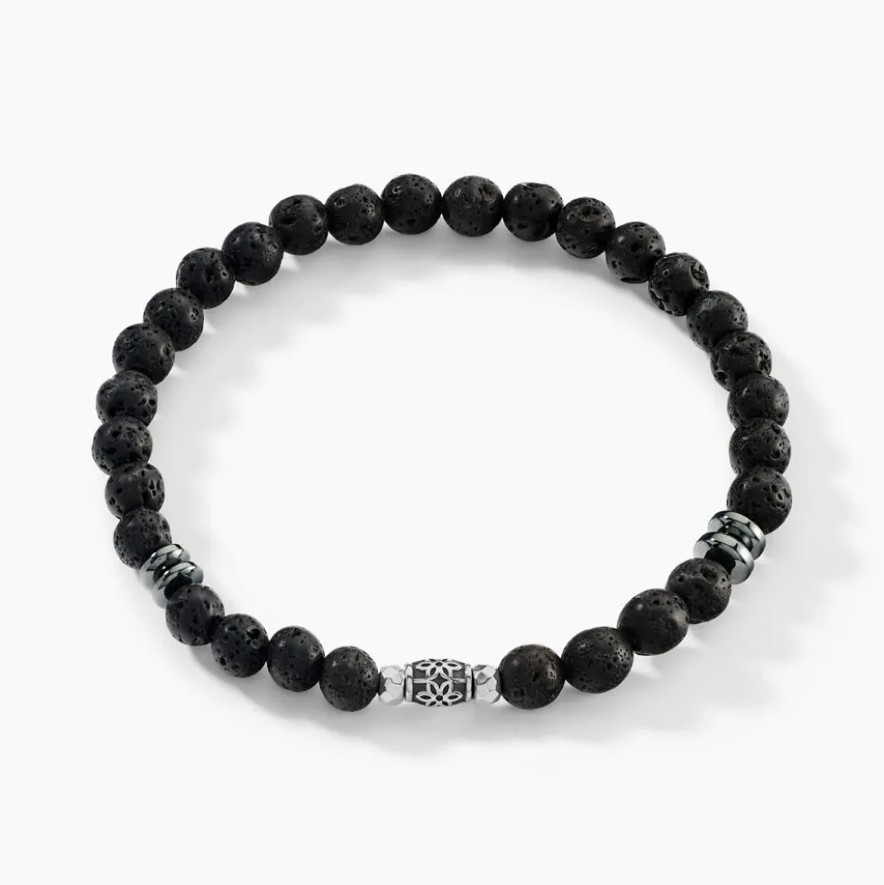 Bracelet Acier Hugueso Agates Noires