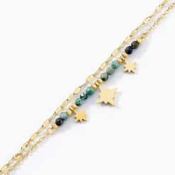 Bracelet Athena Acier Doré Jaspe Africain