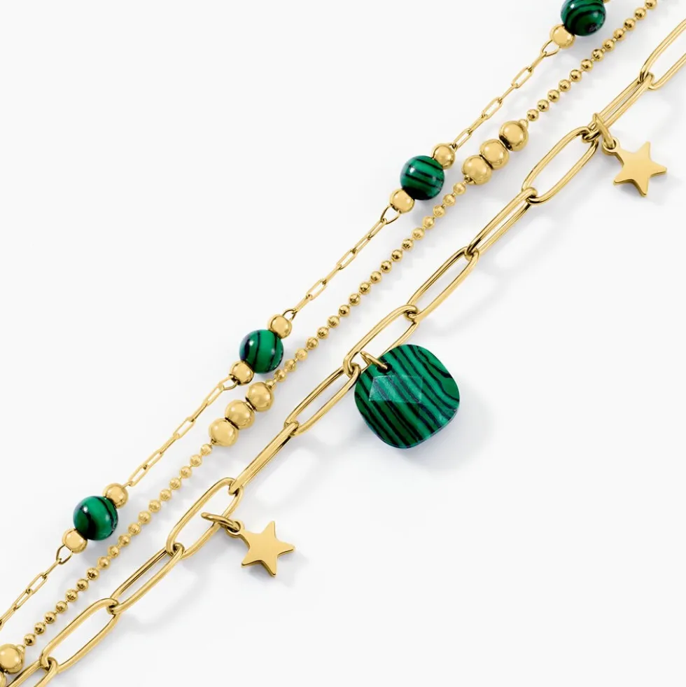 Bracelet Athena Acier Doré Malachite