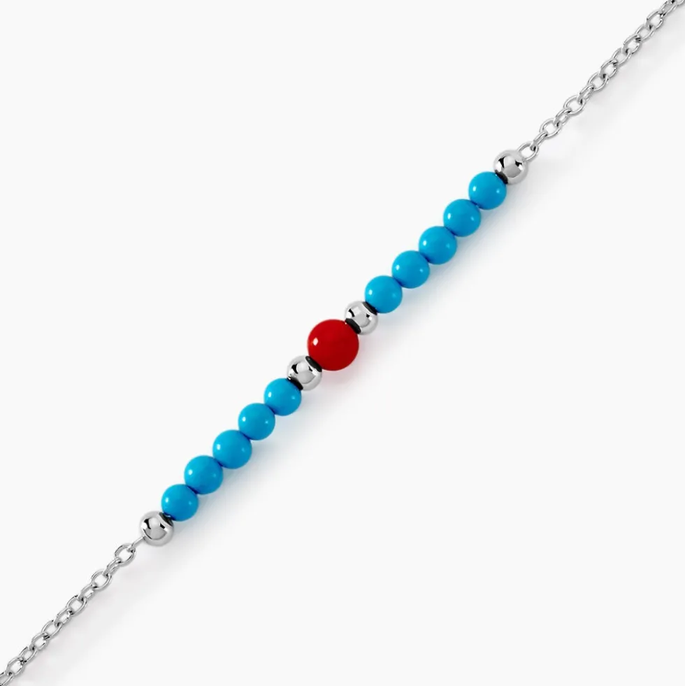 Bracelet Behati Argent Blanc Corail Turquoise