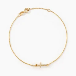Bracelet Cobeia Croix Maille Forçat Or Jaune Oxyde De Zirconium
