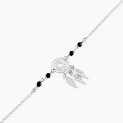 Bracelet Dream Catcher Argent Blanc Pierre De Synthese