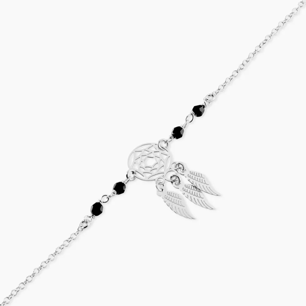 Bracelet Dream Catcher Argent Blanc Pierre De Synthese