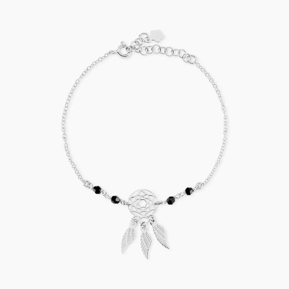 Bracelet Dream Catcher Argent Blanc Pierre De Synthese