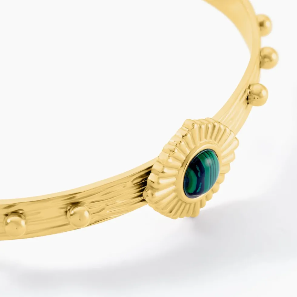 Bracelet Jonc Athena Acier Doré Malachite