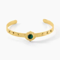 Bracelet Jonc Athena Acier Doré Malachite