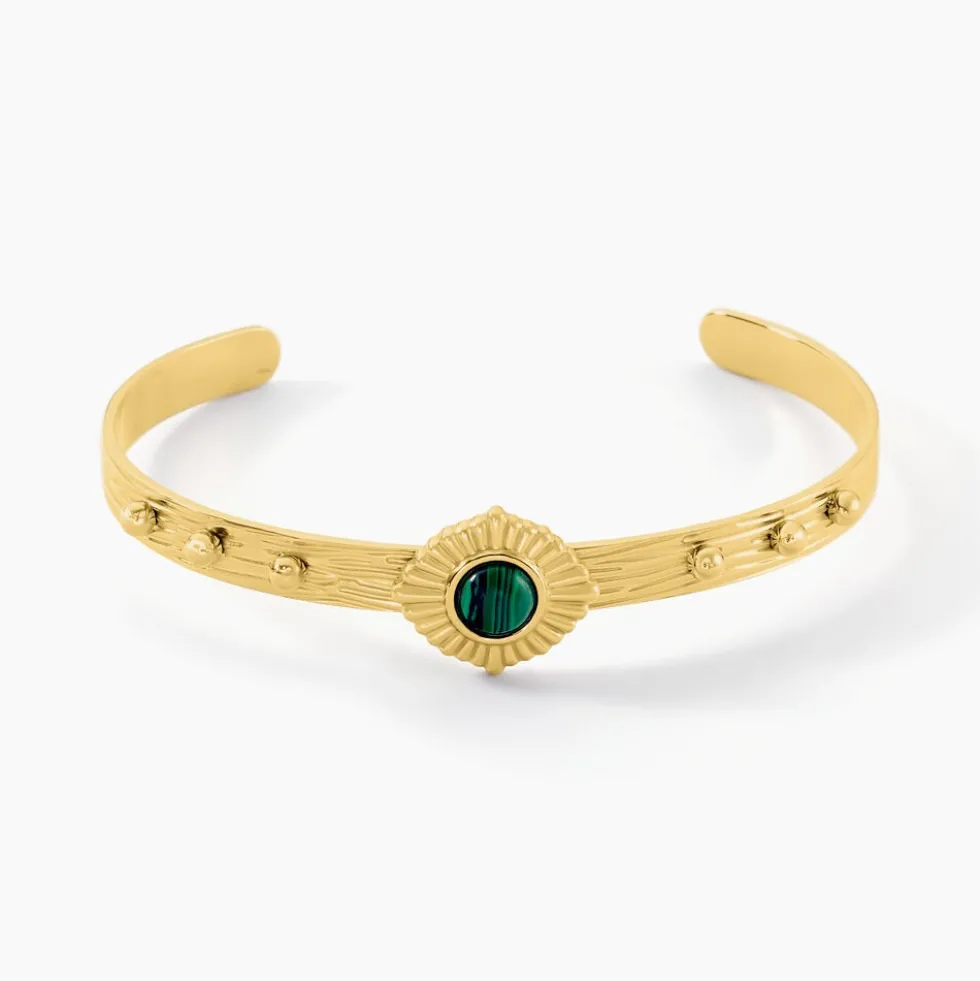 Bracelet Jonc Athena Acier Doré Malachite