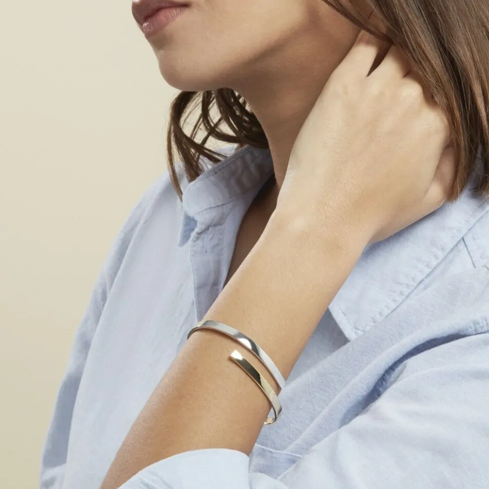 Bracelet Jonc Loise 2 Fils Carres Or Bicolore