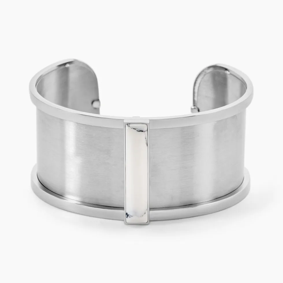 Bracelet Jonc Melvyna Acier Blanc Pierre De Synthese