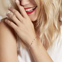 Bracelet Jonc Perline Argent Blanc Oxyde De Zirconium