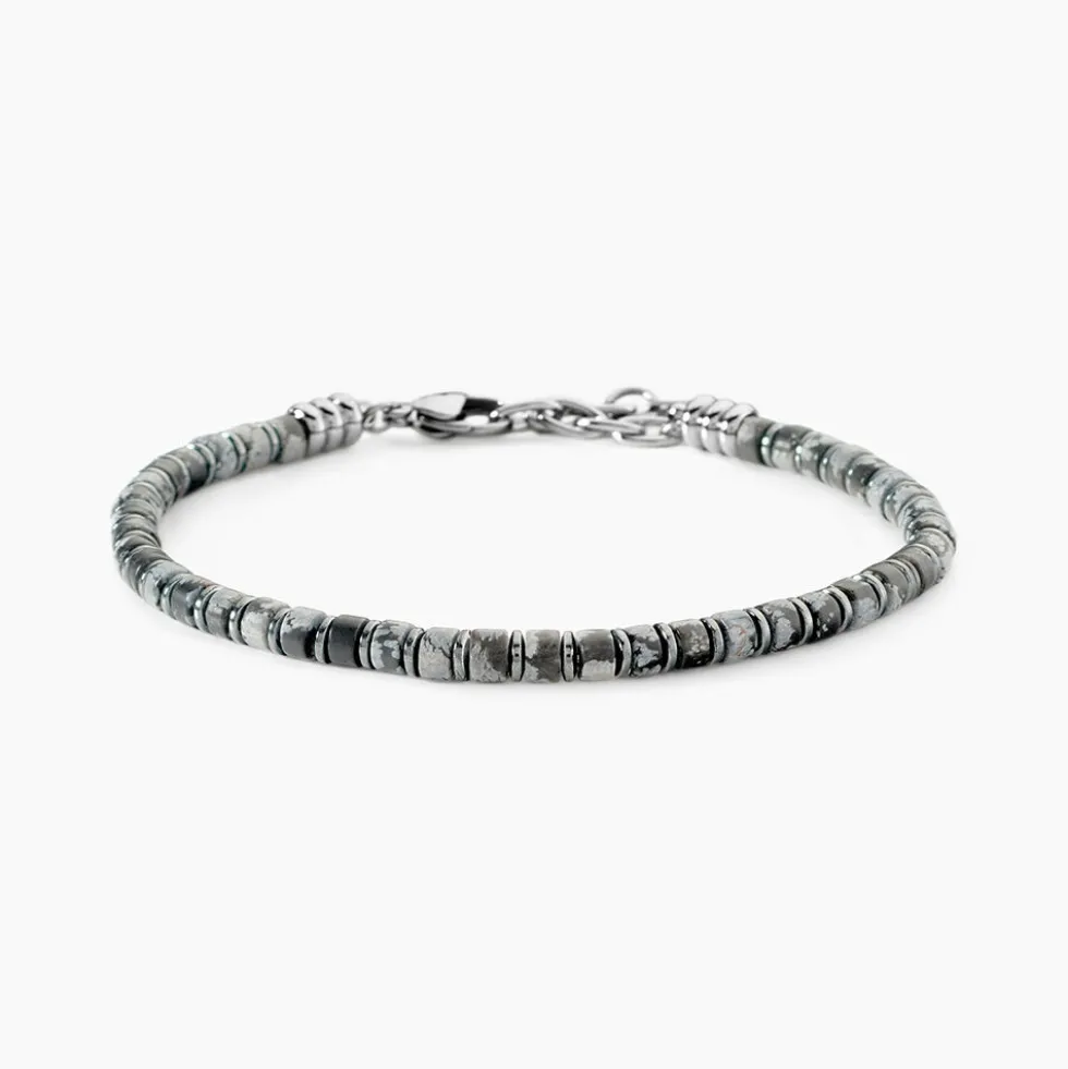 Bracelet Jourdan Acier Blanc Obsidienne Hématite