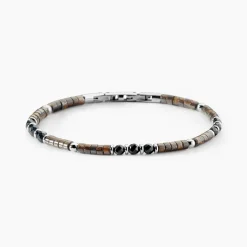 Bracelet Jourdan Acier Blanc Pierre De Synthese Bronzite Agate