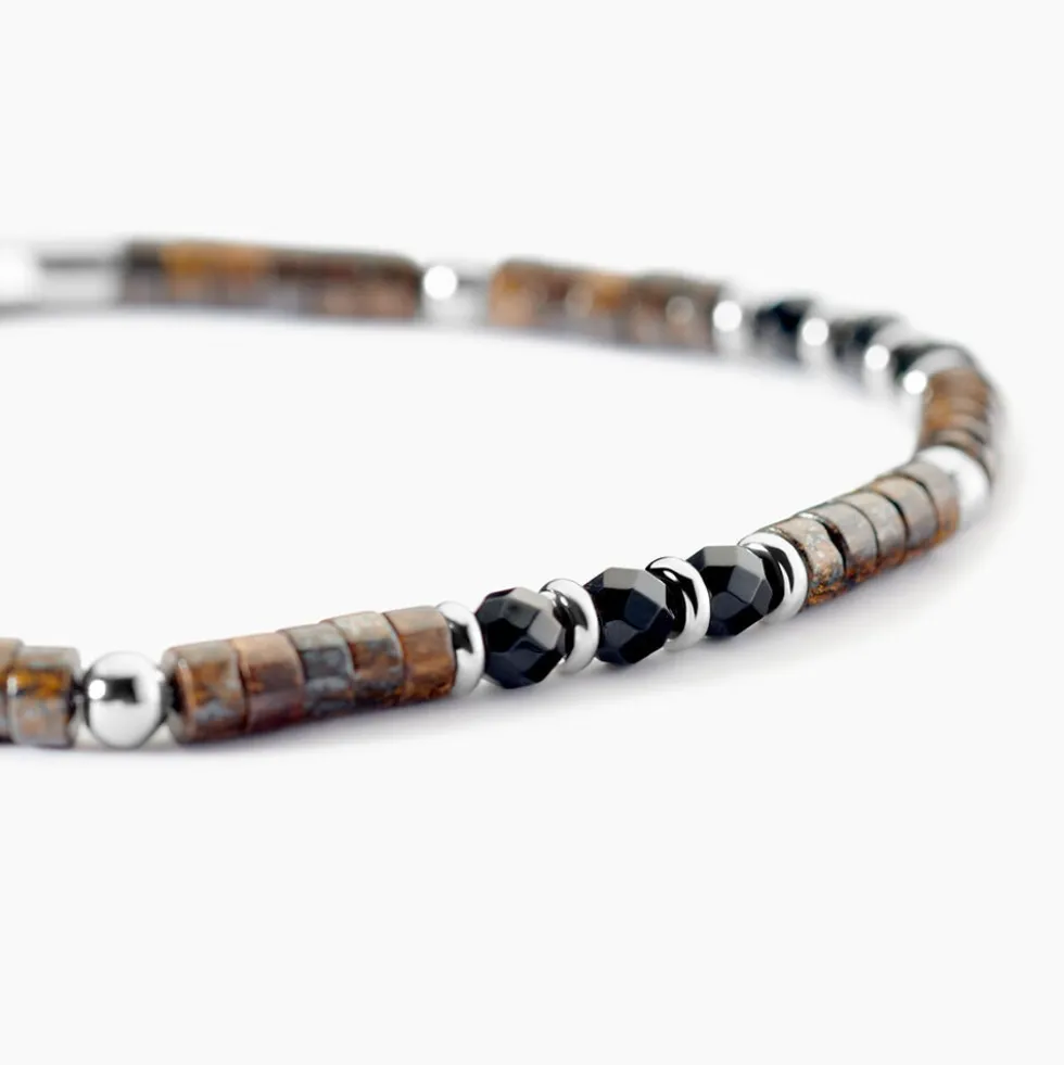 Bracelet Jourdan Acier Blanc Pierre De Synthese Bronzite Agate