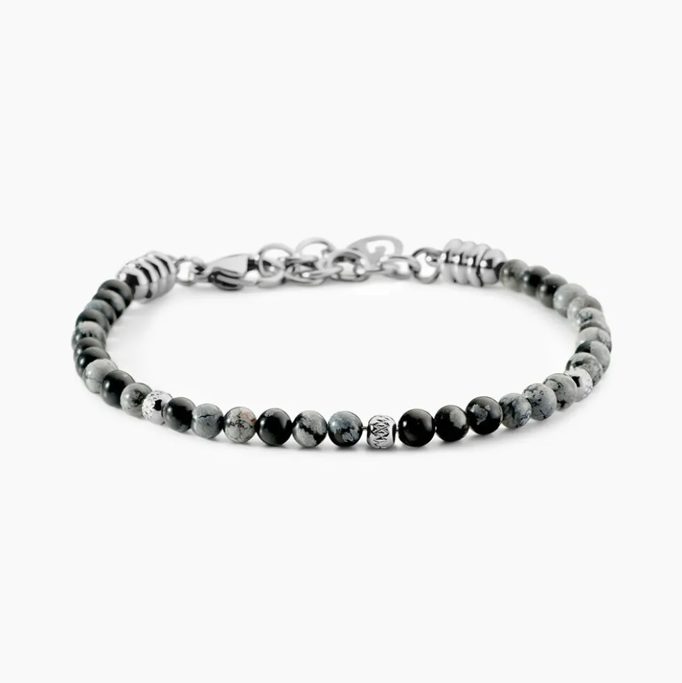 Bracelet Jourdan Acier Blanc Obsidienne