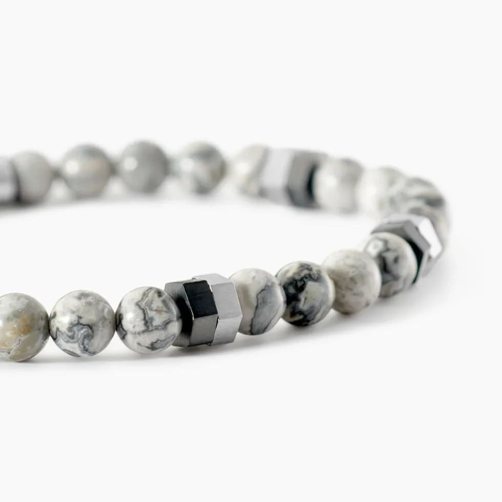 Bracelet Jourdan Acier Blanc Jaspe Africain