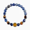 Bracelet Jourdan Archimedes Acier Argenté Oeil De Tigre Sodalite