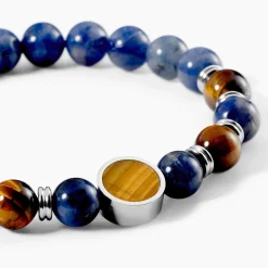 Bracelet Jourdan Archimedes Acier Argenté Oeil De Tigre Sodalite