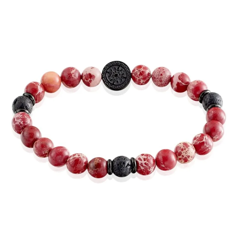 Bracelet Jourdan Yasur Acier Noir Oeil De Tigre Pierre De Lave